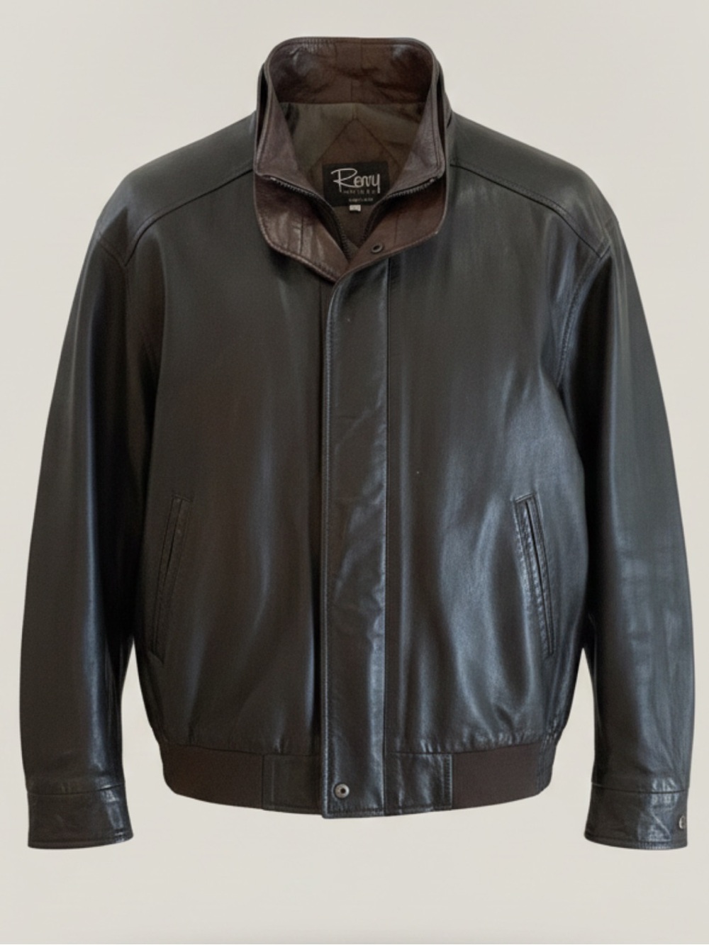 Remy Leather Dark Brown Leather Bomber Jacket with Contrasting Collar